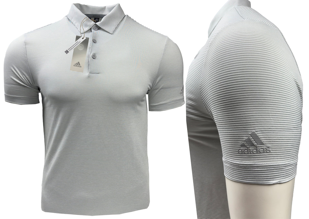 Adidas Ottoman Stripe Golf Polo Shirt - Grey / White