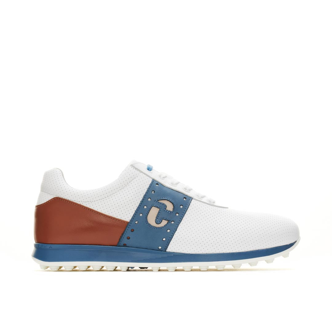 Duca Del Cosma Belair Premium Spikeless Golf Shoes - White / Cognac- Handmade in 🇵🇹
