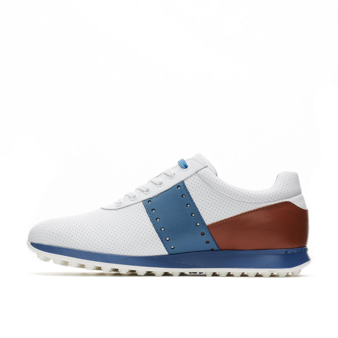 Duca Del Cosma Belair Premium Spikeless Golf Shoes - White / Cognac- Handmade in 🇵🇹