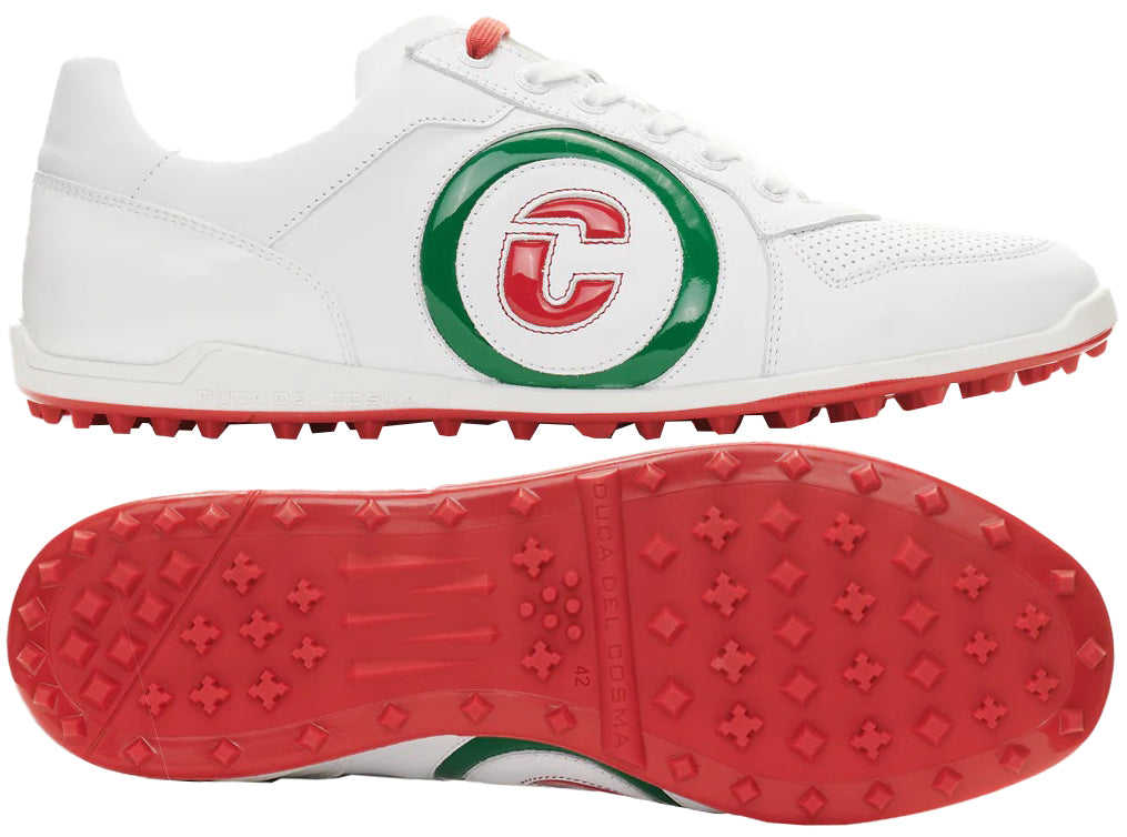 Duca Del Cosma Kuba 2.0 Premium Spikeless Golf Shoes - White / Green / Red - Handmade in 🇵🇹