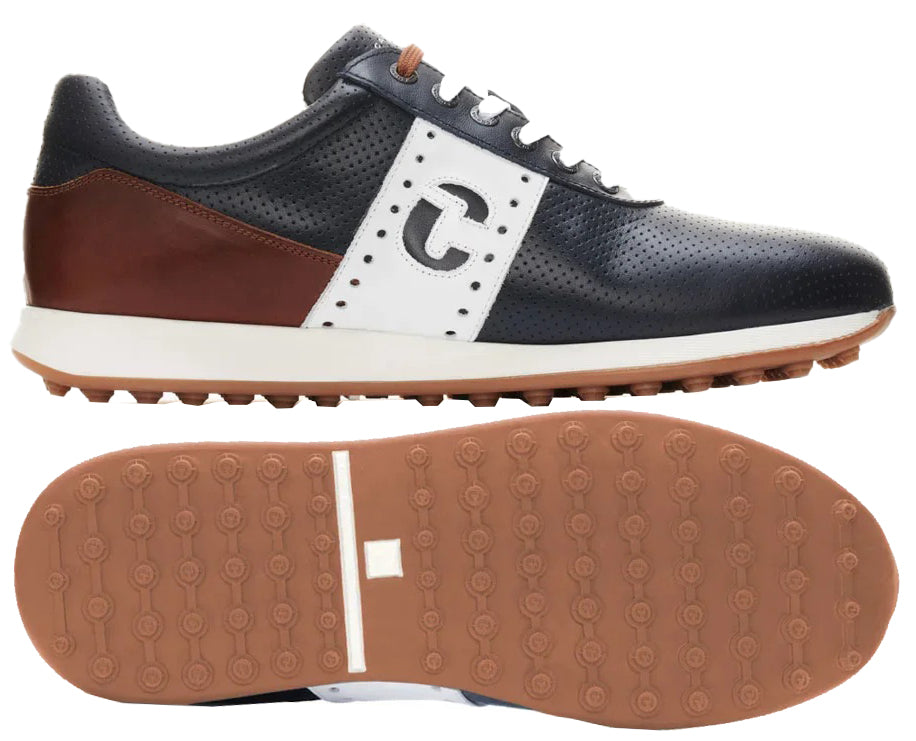 Duca Del Cosma Belair Premium Spikeless Golf Shoes - Navy / Cognac - Handmade in 🇵🇹