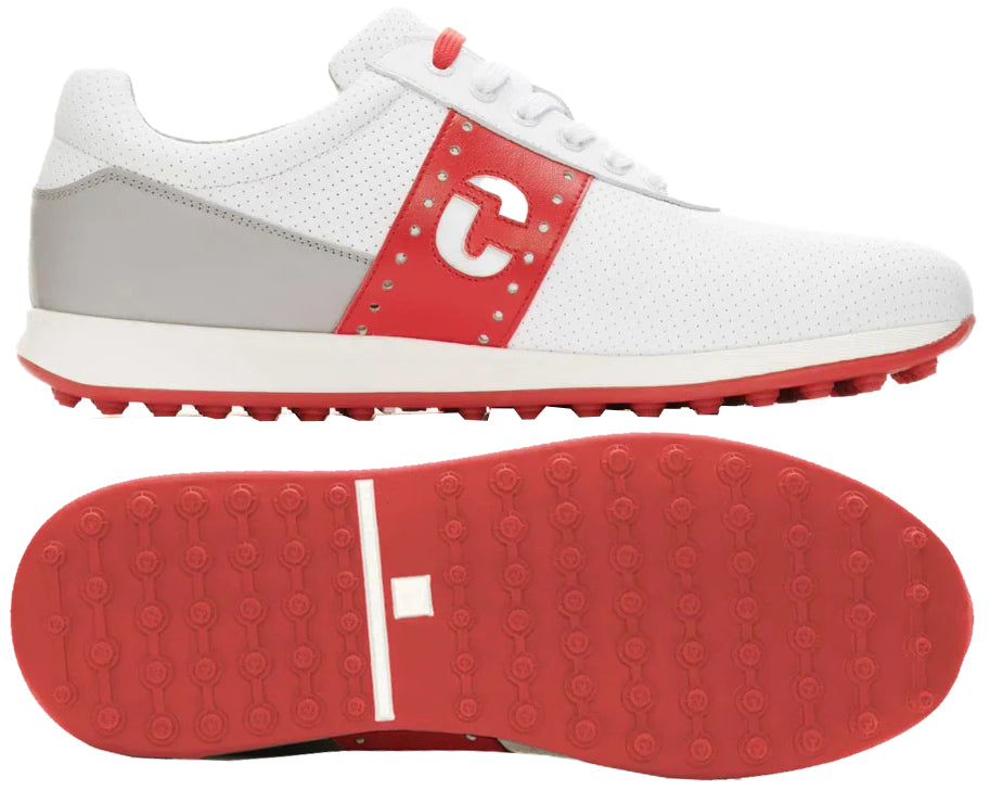 Duca Del Cosma Belair Premium Spikeless Golf Shoes - White / Red - Handmade in 🇵🇹