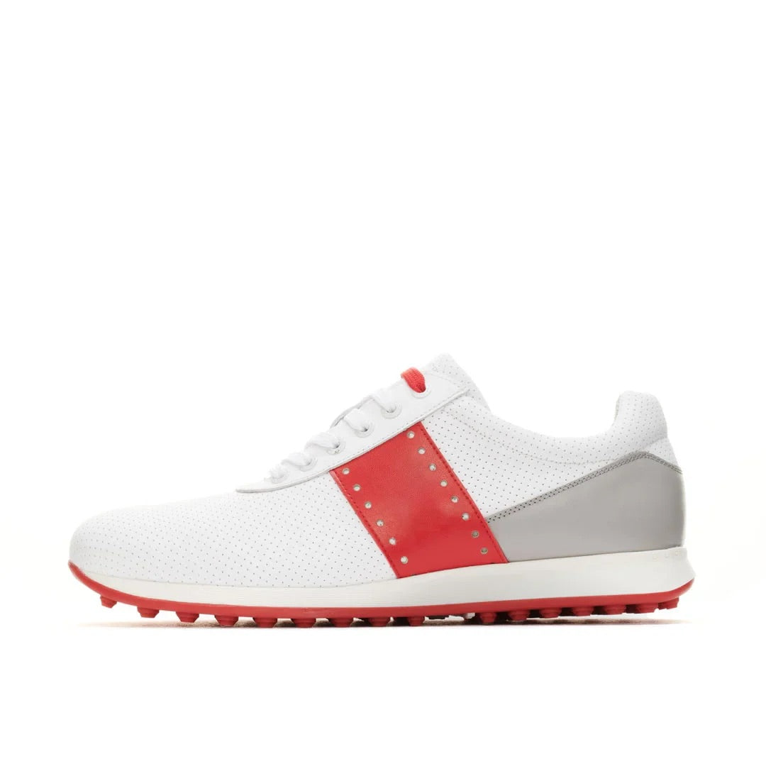 Duca Del Cosma Belair Premium Spikeless Golf Shoes - White / Red - Handmade in 🇵🇹