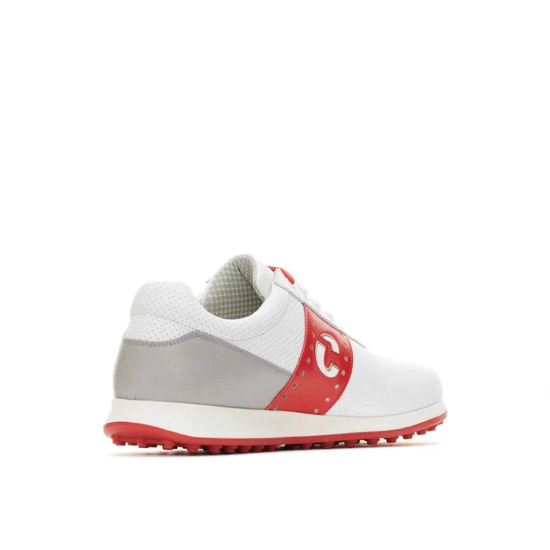 Duca Del Cosma Belair Premium Spikeless Golf Shoes - White / Red - Handmade in 🇵🇹