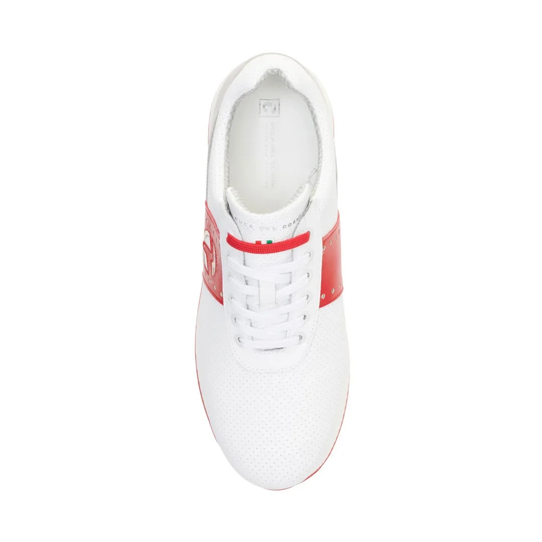 Duca Del Cosma Belair Premium Spikeless Golf Shoes - White / Red - Handmade in 🇵🇹