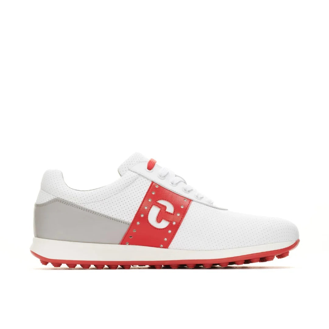 Duca Del Cosma Belair Premium Spikeless Golf Shoes - White / Red - Handmade in 🇵🇹