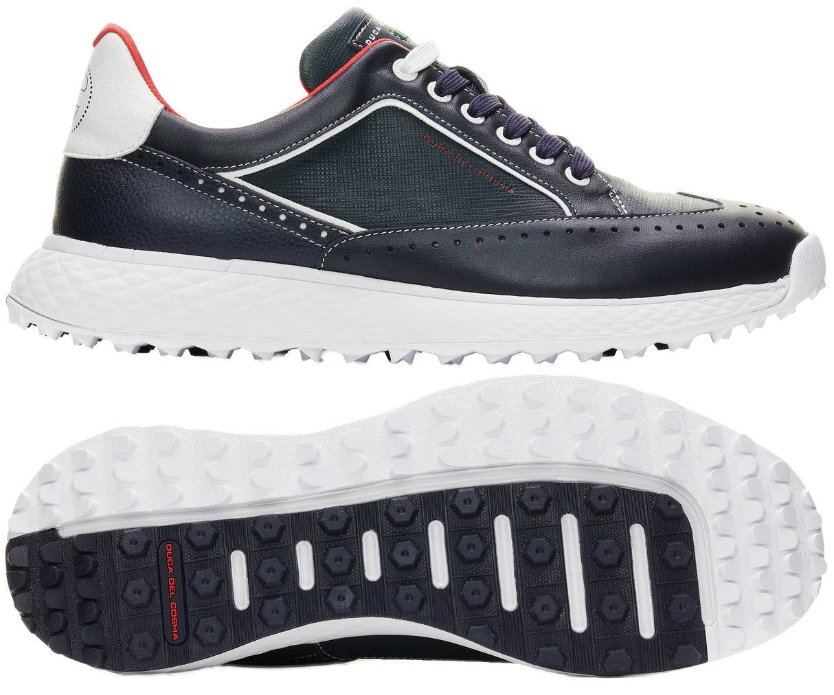 Duca Del Cosma Girona Premium Spikeless Golf Shoes - Navy / Red - Handmade in 🇵🇹