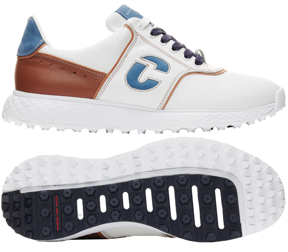 Duca Del Cosma Positano Premium Spikeless Golf Shoes - White / Cognac / Jeans - Handmade in 🇵🇹