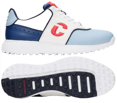 Duca Del Cosma Positano Premium Spikeless Golf Shoes - White / Blue / Red - Handmade in 🇵🇹