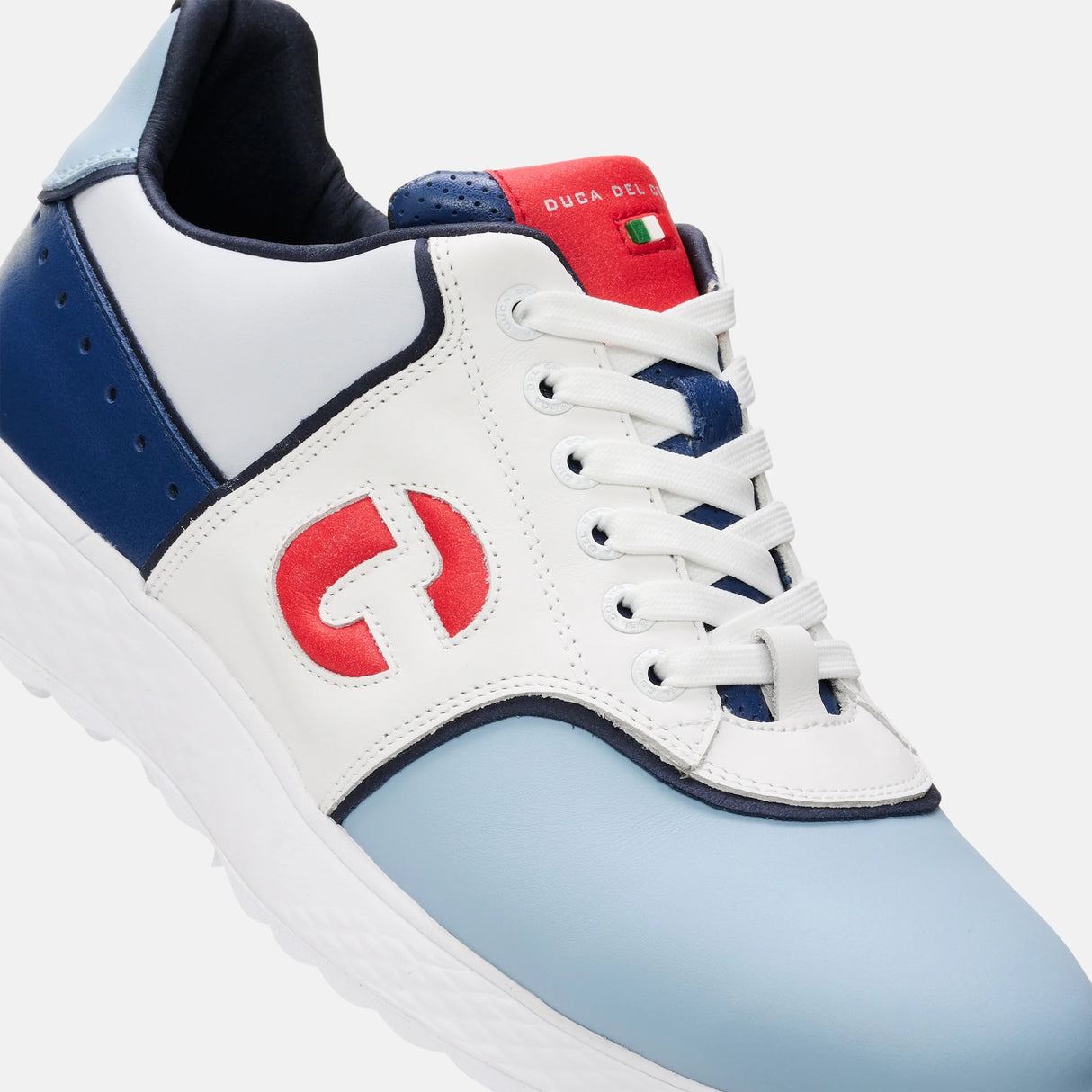 Duca Del Cosma Positano Premium Spikeless Golf Shoes - White / Blue / Red - Handmade in 🇵🇹