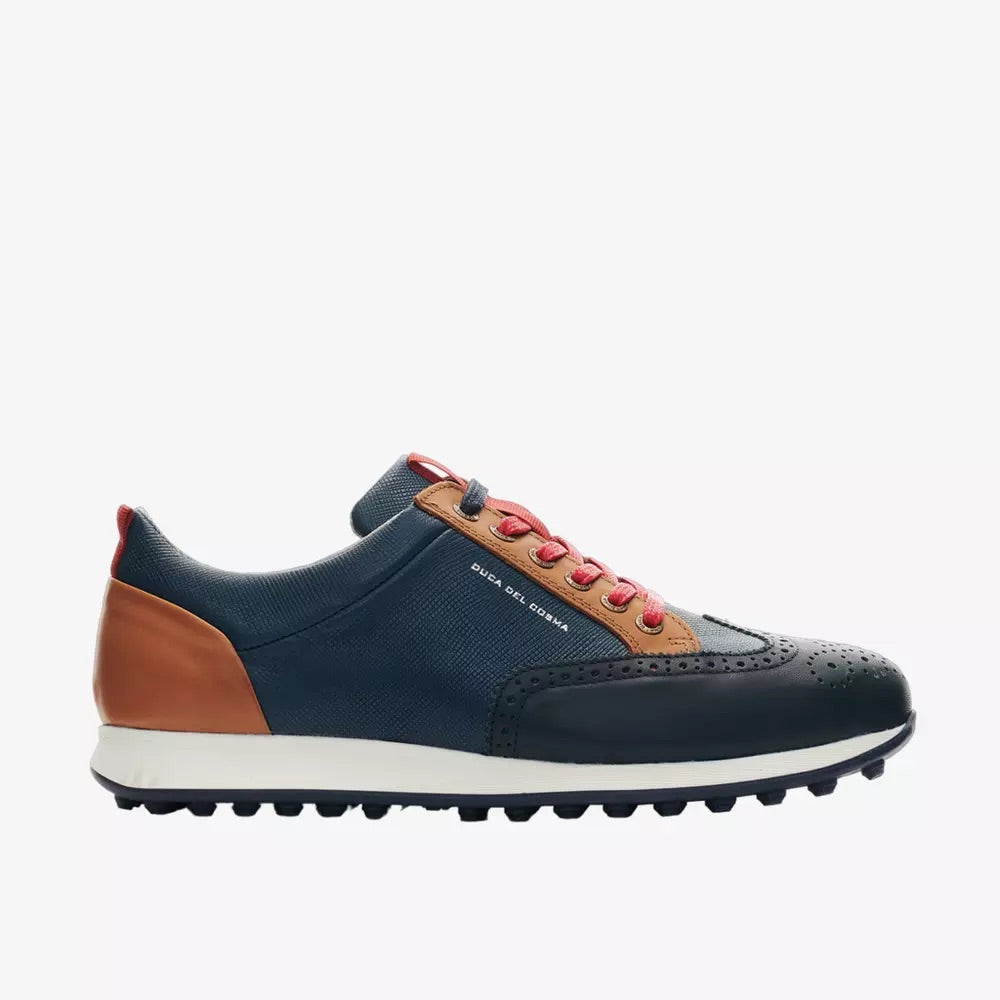 Duca Del Cosma Camelot Premium Spikeless Golf Shoes - Navy / Cognac / Red - Handmade in 🇵🇹