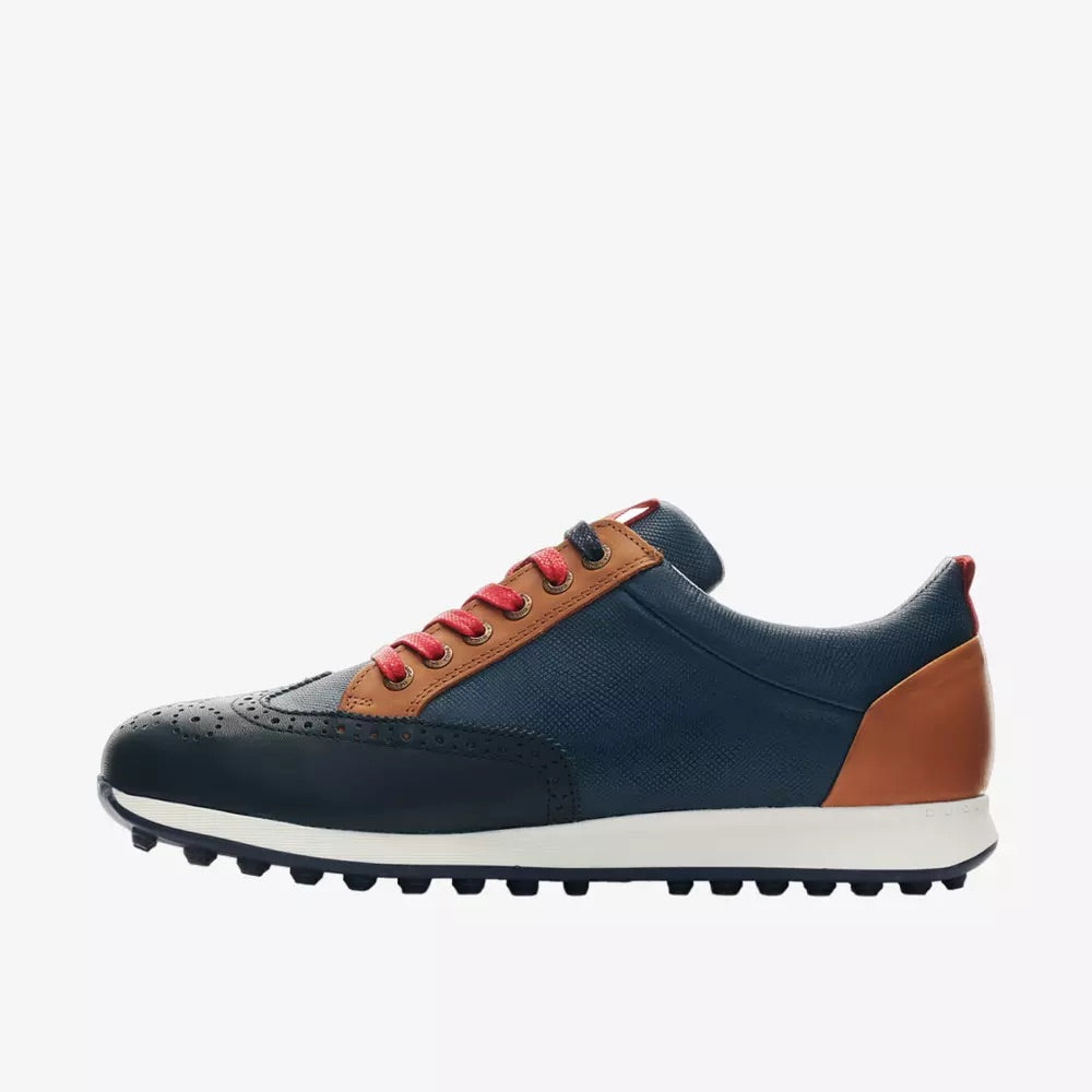Duca Del Cosma Camelot Premium Spikeless Golf Shoes - Navy / Cognac / Red - Handmade in 🇵🇹