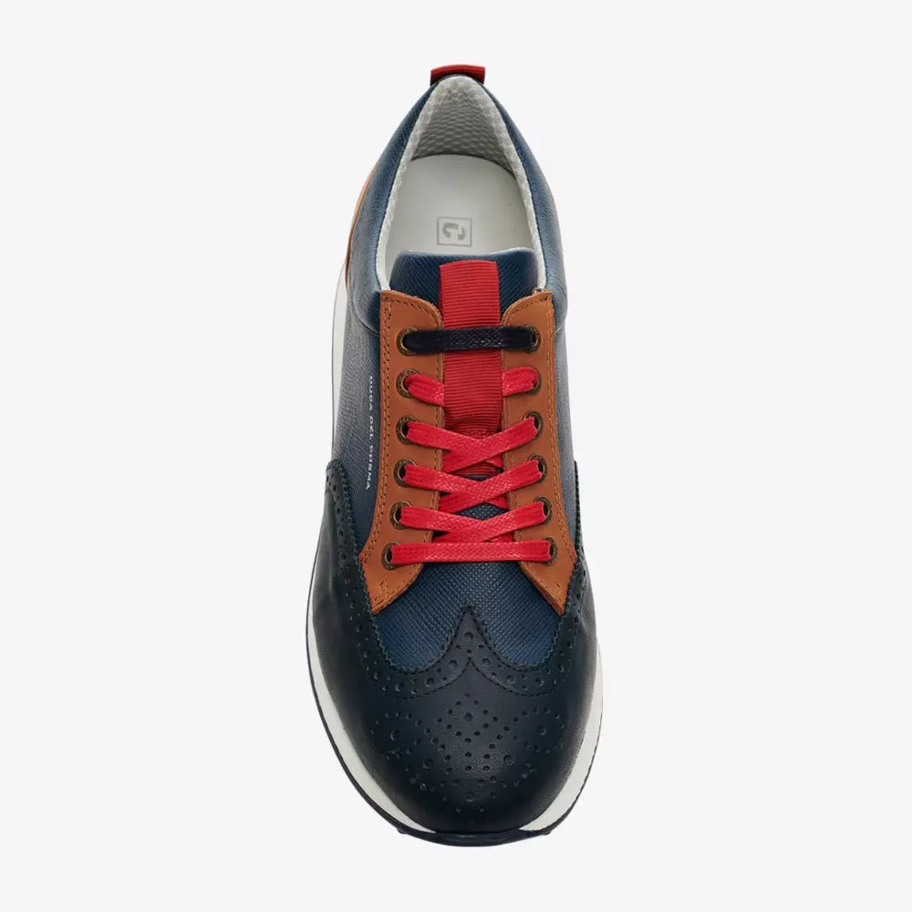 Duca Del Cosma Camelot Premium Spikeless Golf Shoes - Navy / Cognac / Red - Handmade in 🇵🇹