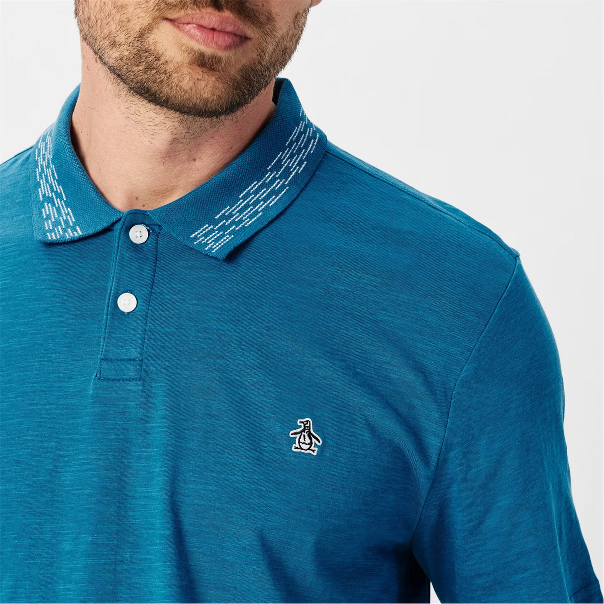 Original Penguin Contrast Collar Heathered Golf Polo Shirt - Vallarta Blue