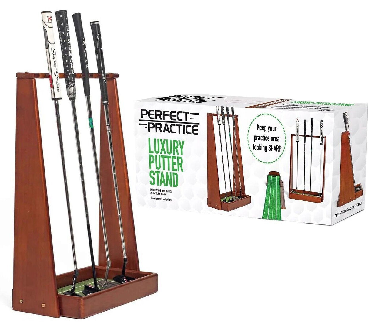 Bashed Box - Perfect Practice Golf Luxury Wooden Putter Stand - Holds 6 Putters