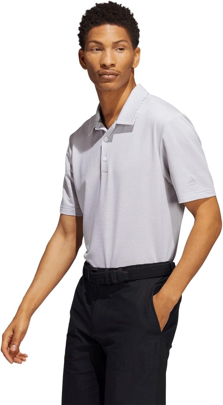 Adidas Ottoman Stripe Golf Polo Shirt - Grey / White