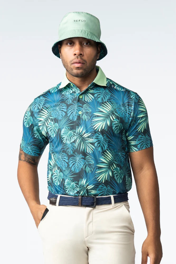 Reflo Congo Graphic Print Golf Polo Shirt - Leaf Print
