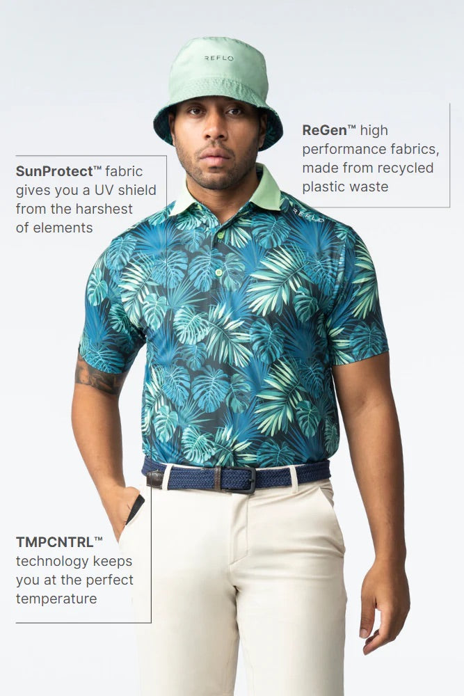 Reflo Congo Graphic Print Golf Polo Shirt - Leaf Print