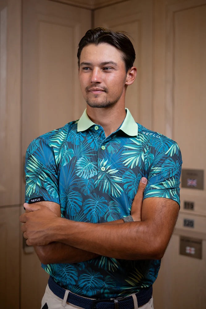 Reflo Congo Graphic Print Golf Polo Shirt - Leaf Print