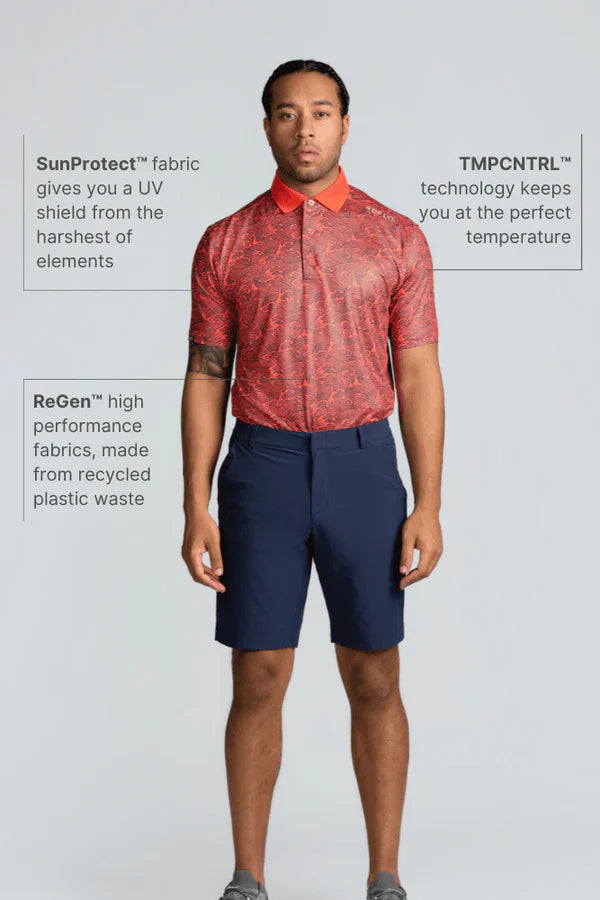 Reflo Adriatic Pattern Golf Polo Shirt - Red / Navy