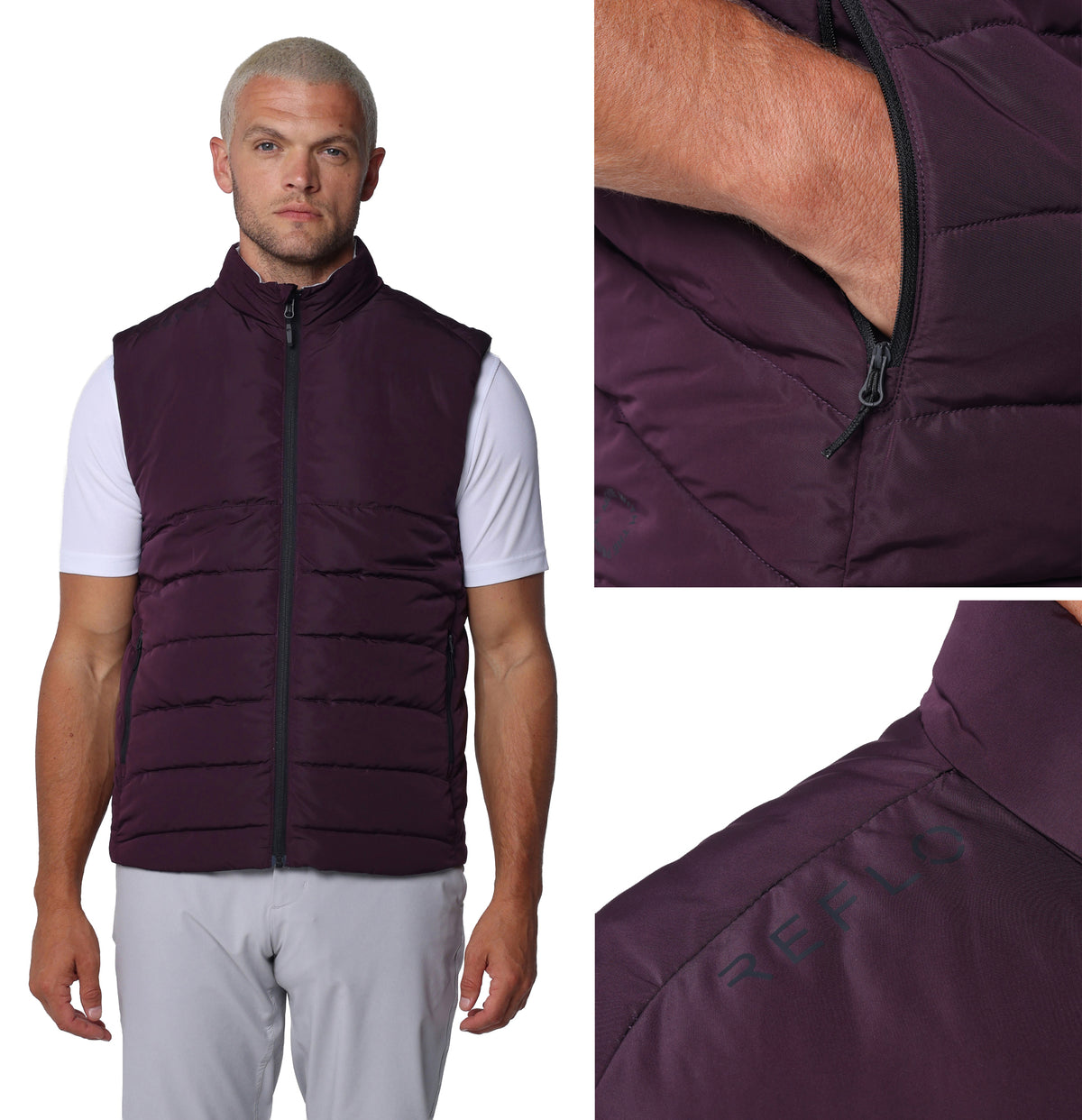 Reflo Flint Reversible Golf Gilet - Maroon / Rock Grey