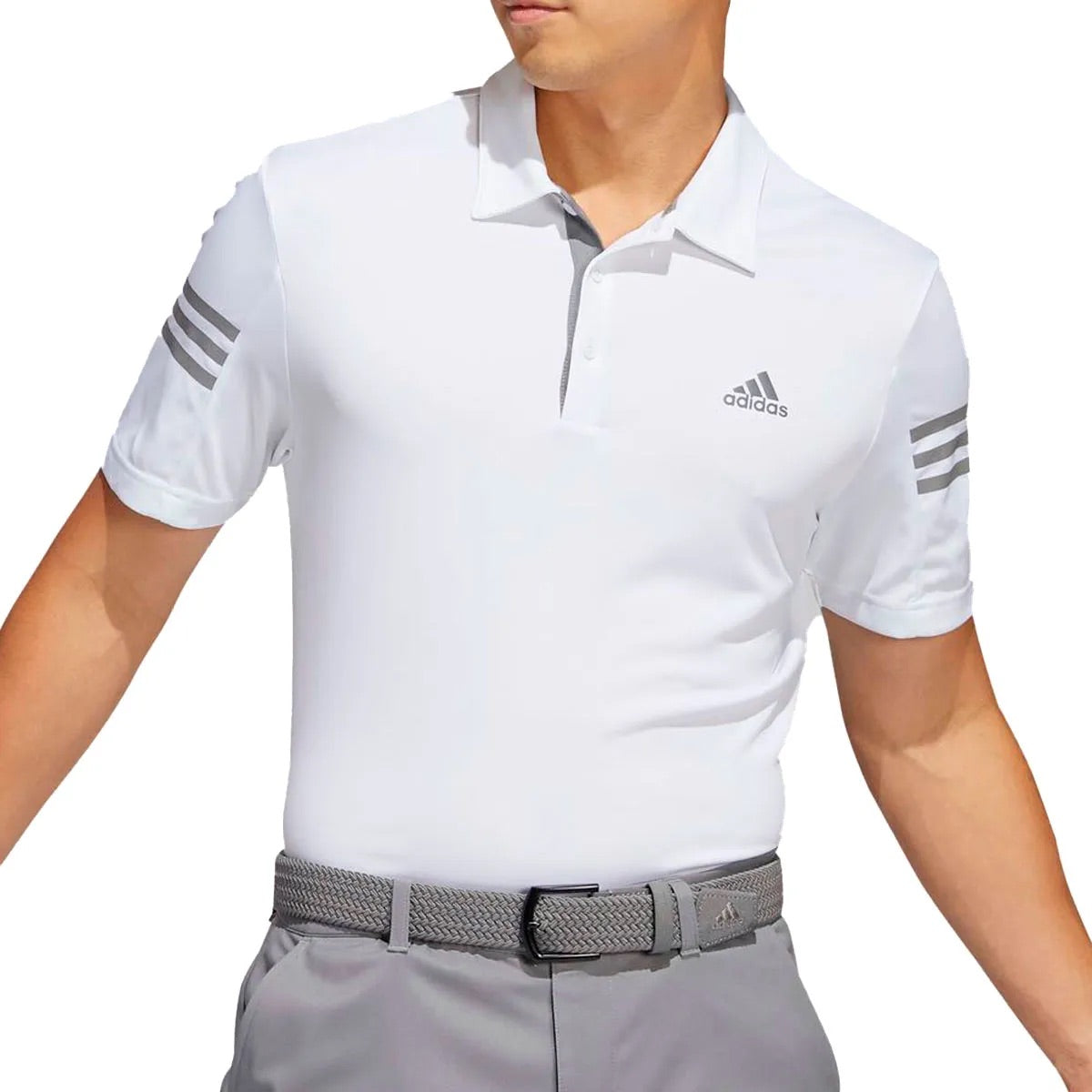 Adidas 3 Stripe Performance Golf Polo Shirt - White
