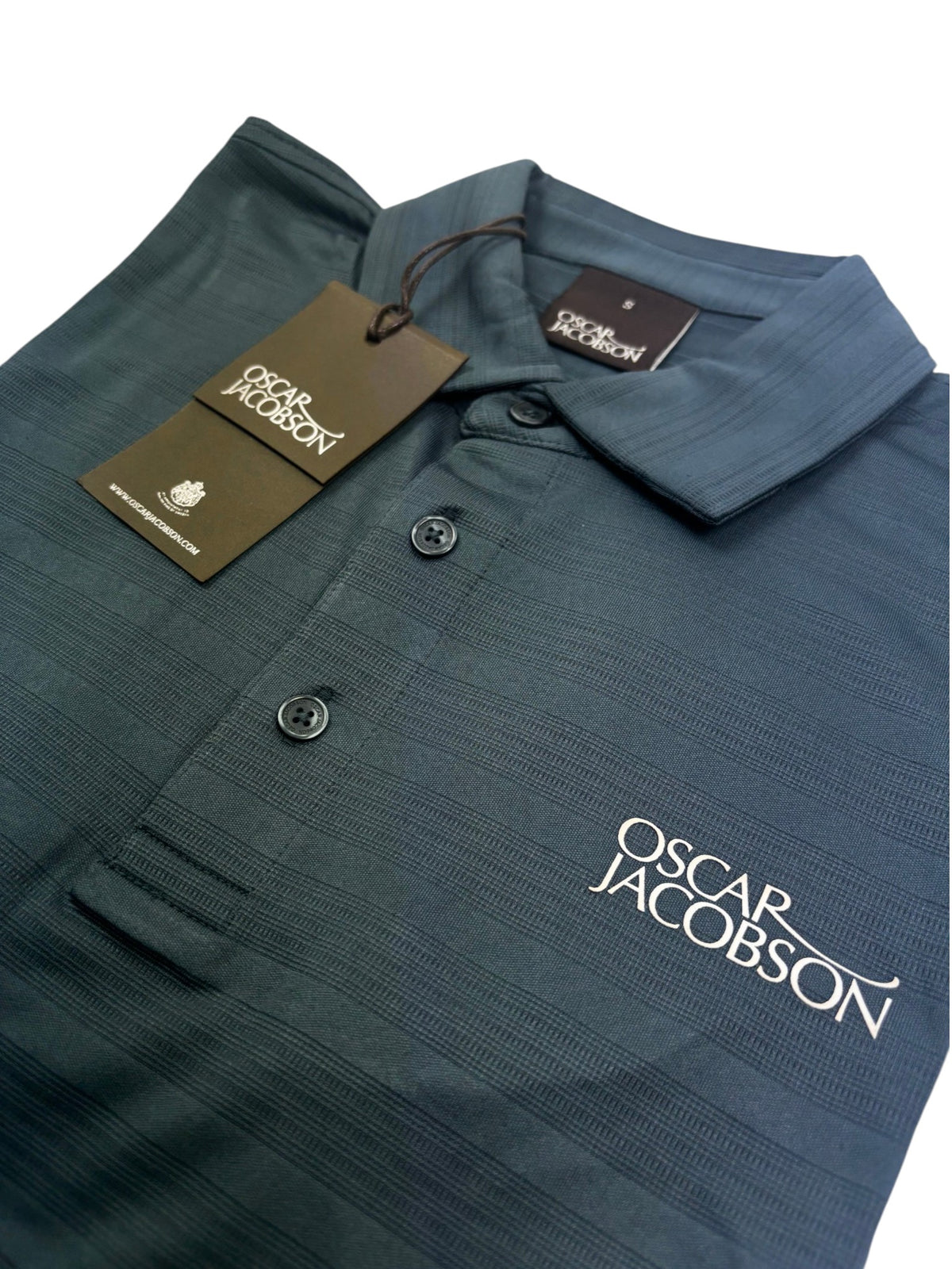 Oscar Jacobson Macdonell Tour Texture Stripe Golf Polo Shirt - China Blue