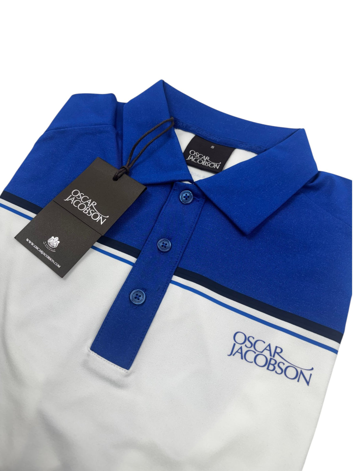 Oscar Jacobson Gilman Tour Colour Block Golf Polo Shirt - Electric Blue / White