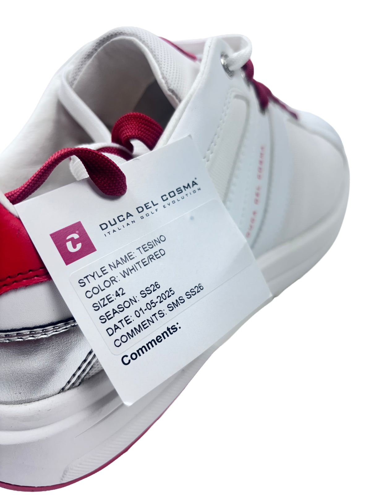 Duca Del Cosma Tesino Spikeless Golf Shoes - SAMPLE - White / Red
