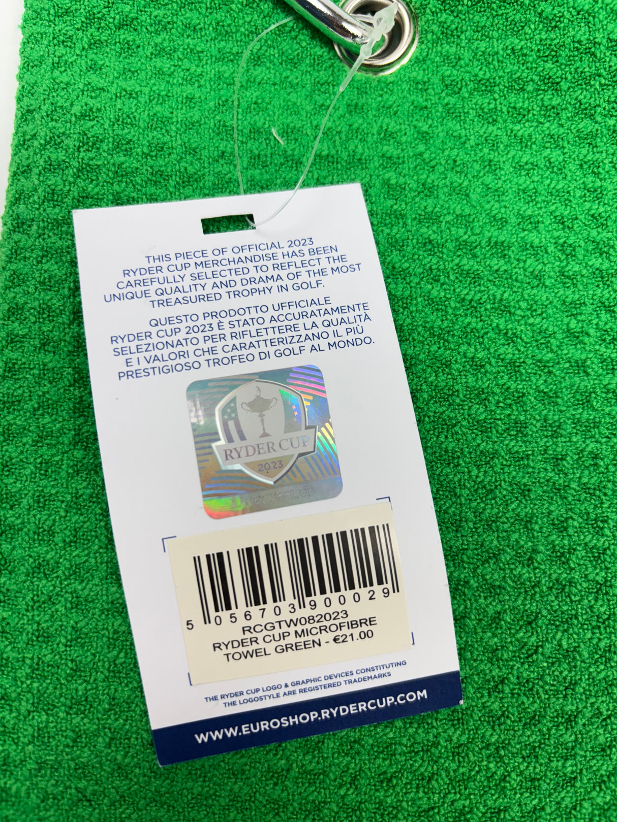 2023 Ryder Cup Microfibre Tri Fold Golf Towel - Green