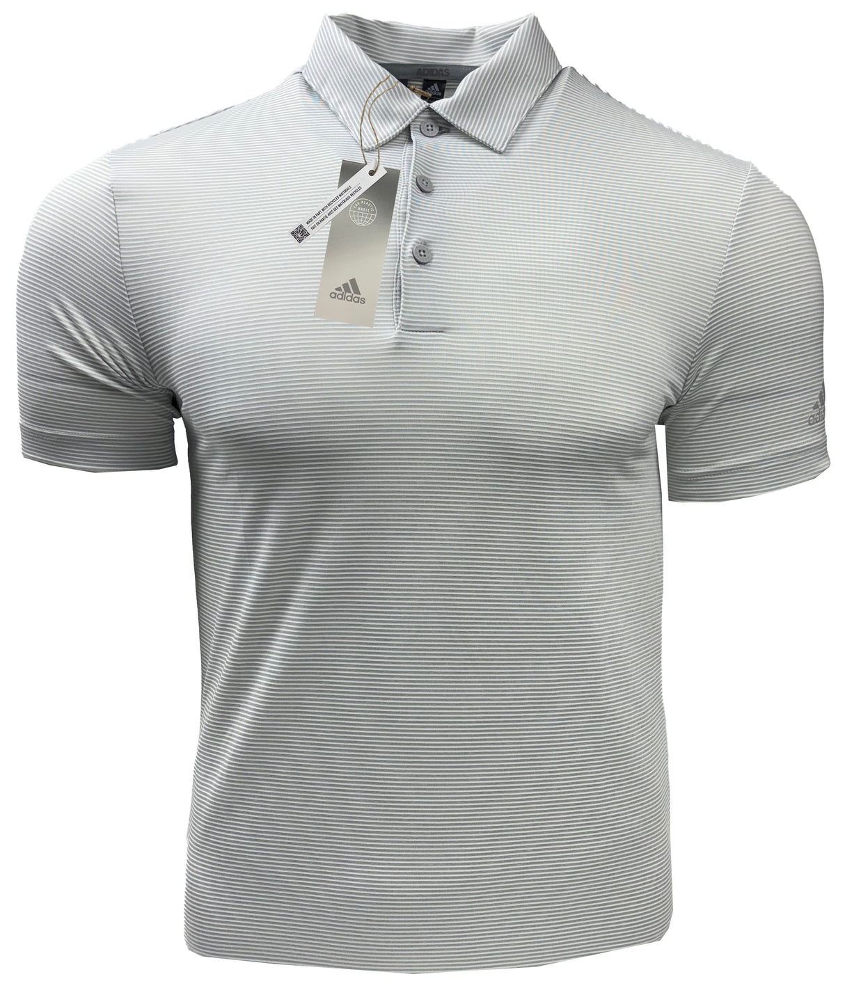 Adidas Ottoman Stripe Golf Polo Shirt - Grey / White