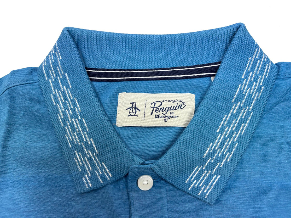 Original Penguin Contrast Collar Heathered Golf Polo Shirt - Vallarta Blue