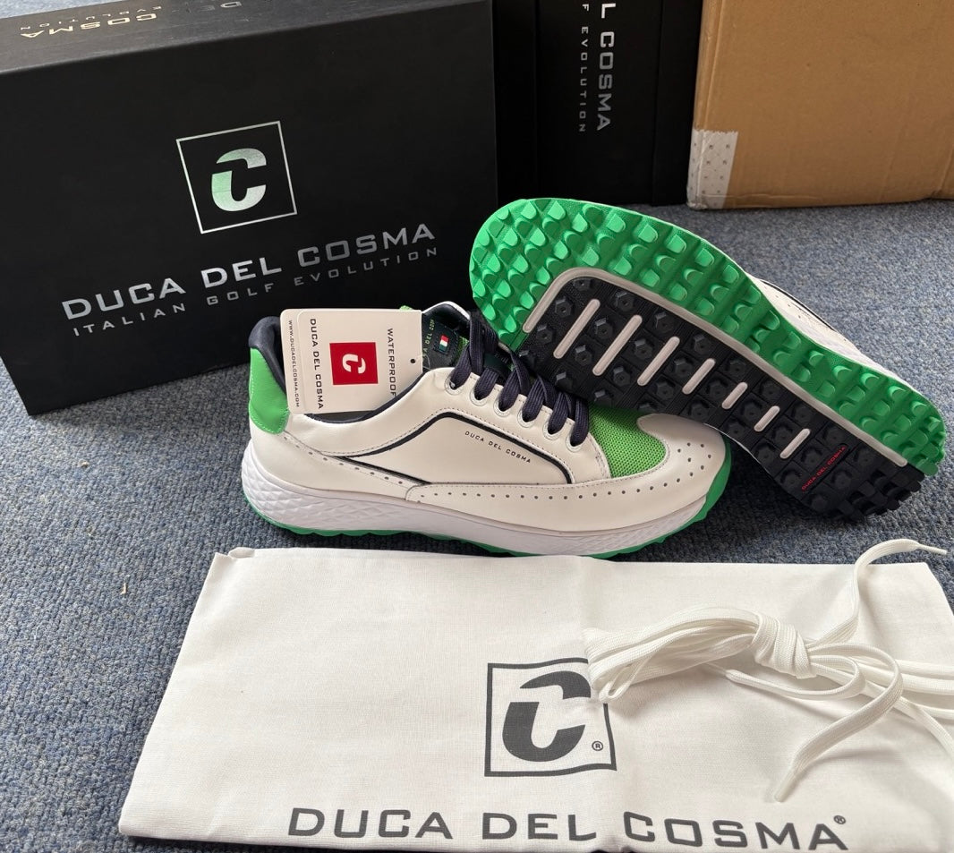 Duca Del Cosma Girona Premium Spikeless Golf Shoes - White / Green - Handmade in 🇵🇹