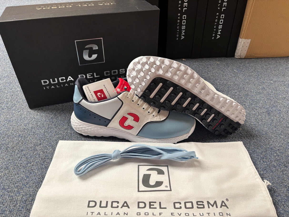 Duca Del Cosma Positano Premium Spikeless Golf Shoes - White / Blue / Red - Handmade in 🇵🇹