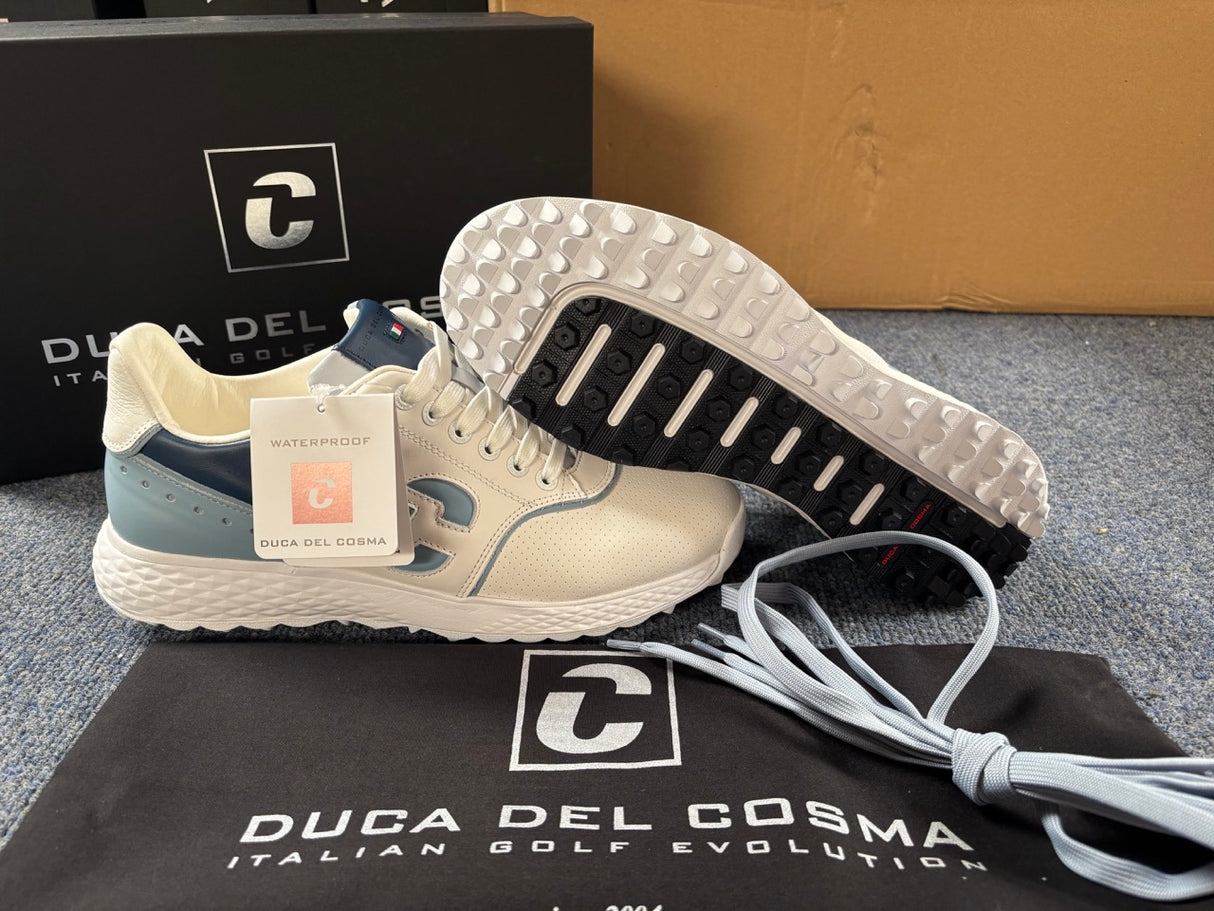Duca Del Cosma Positano Premium Spikeless Golf Shoes - White / Blue - Handmade in 🇵🇹