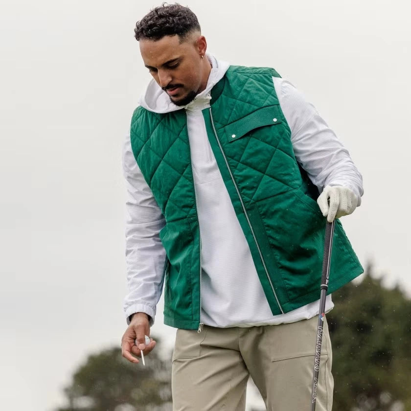 Adidas Go-To Quilted DWR Full Zip Golf Vest - Core Green