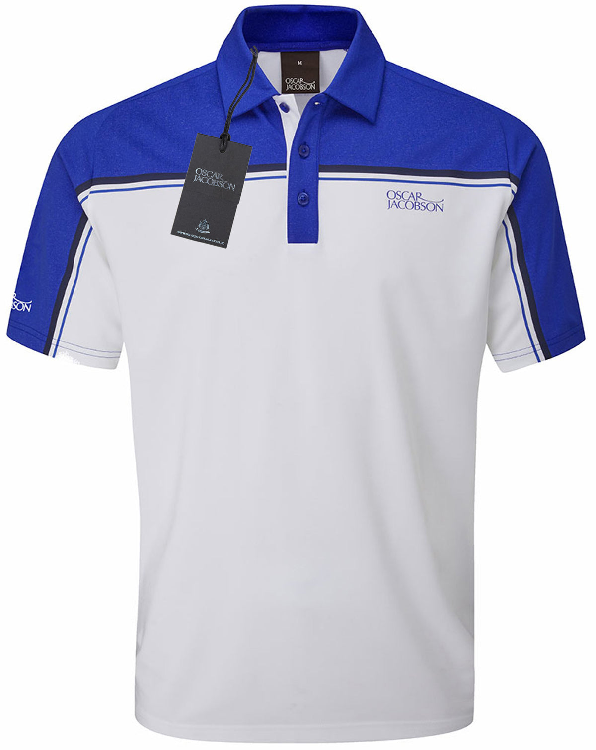 Oscar Jacobson Gilman Tour Colour Block Golf Polo Shirt - Electric Blue / White