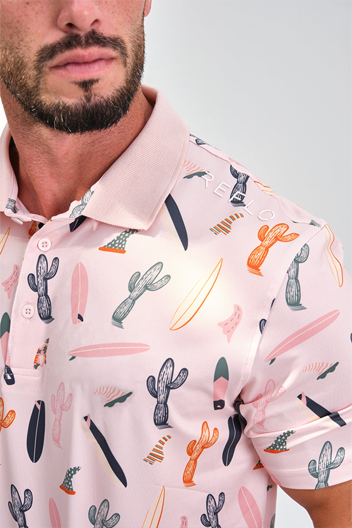 Reflo Caddo Graphic Print Golf Polo Shirt - Peach