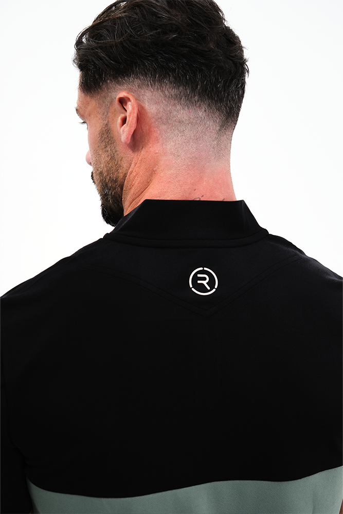 Reflo Tobol Blade Collar Zip Neck Performance Golf Polo Shirt - Caviar / Dark Forest
