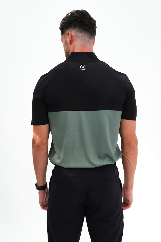 Reflo Tobol Blade Collar Zip Neck Performance Golf Polo Shirt - Caviar / Dark Forest