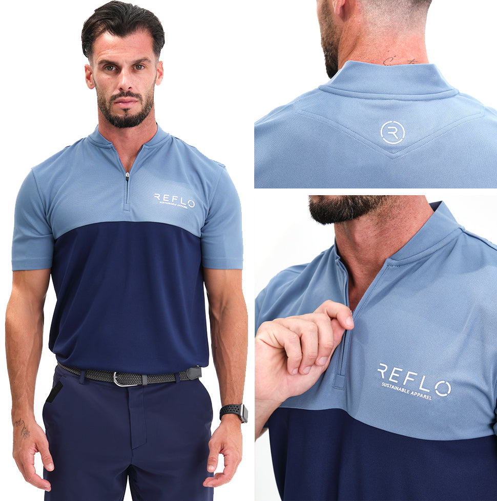 Reflo Tobol Blade Collar Zip Neck Performance Golf Polo Shirt - Coronet Blue / Medieval Blue