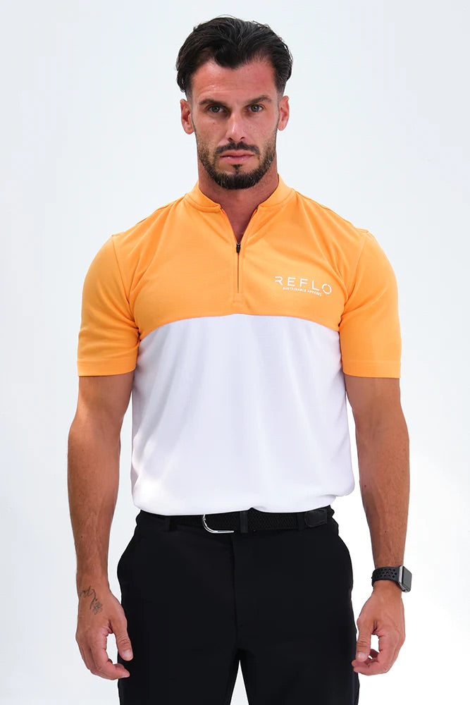 Reflo Tobol 1/4 Zip Blade Neck Golf Polo Shirt - Tangerine / White