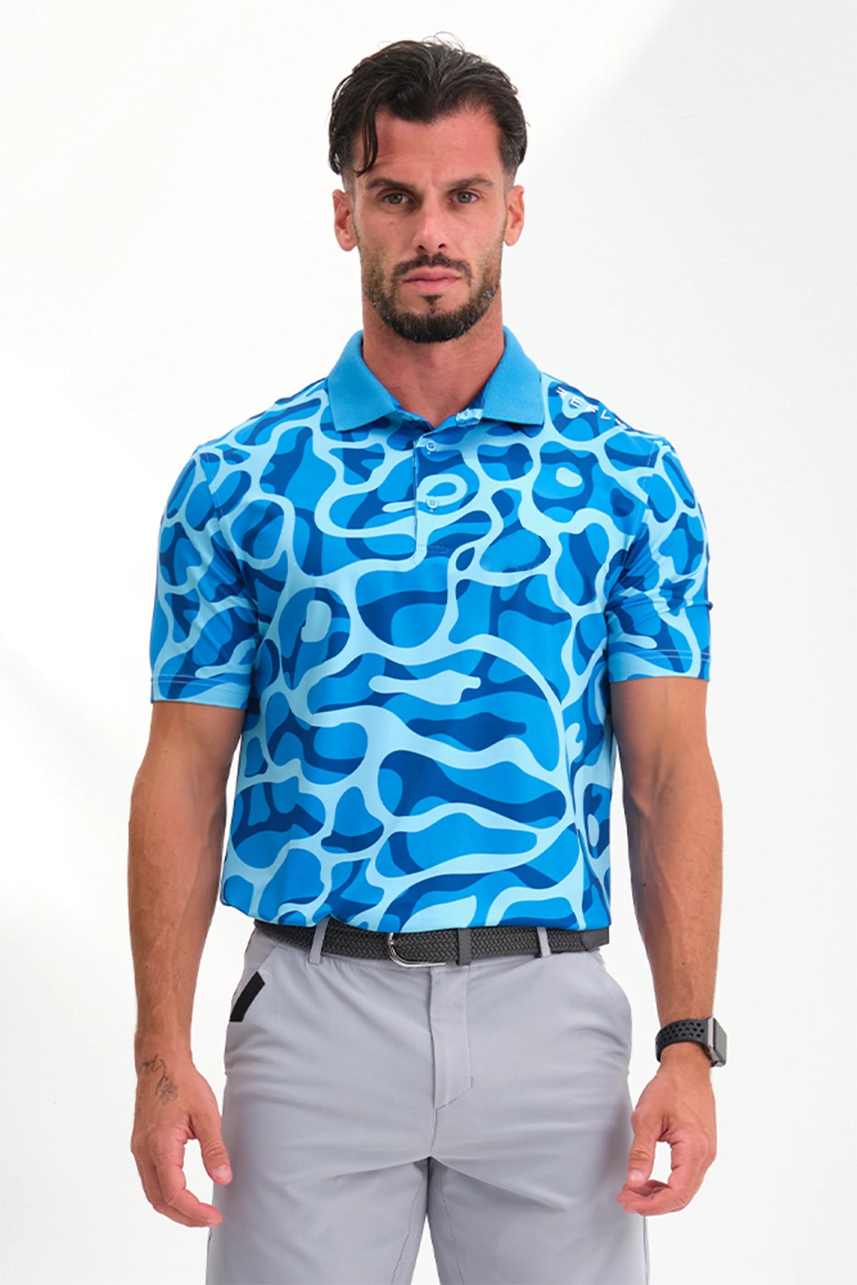 Reflo Powell Graphic Print Golf Polo Shirt - Ocean Blue