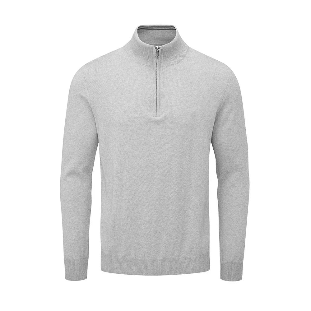 Oscar Jacobson Waldorf Cotton 1/4 Zip Pullover - Light Grey
