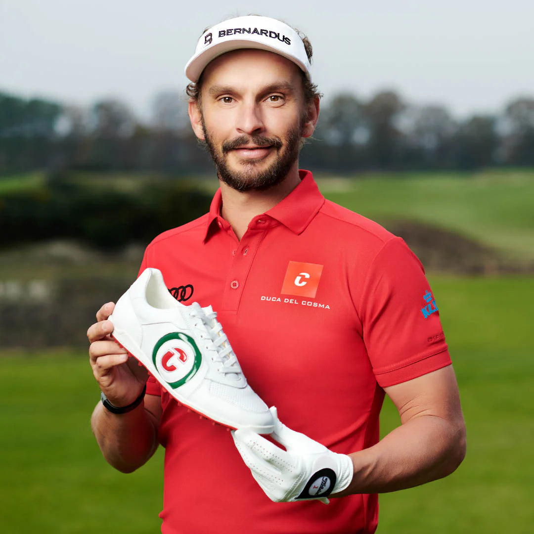 Duca Del Cosma Kuba 2.0 Premium Spikeless Golf Shoes - White / Green / Red - Handmade in 🇵🇹