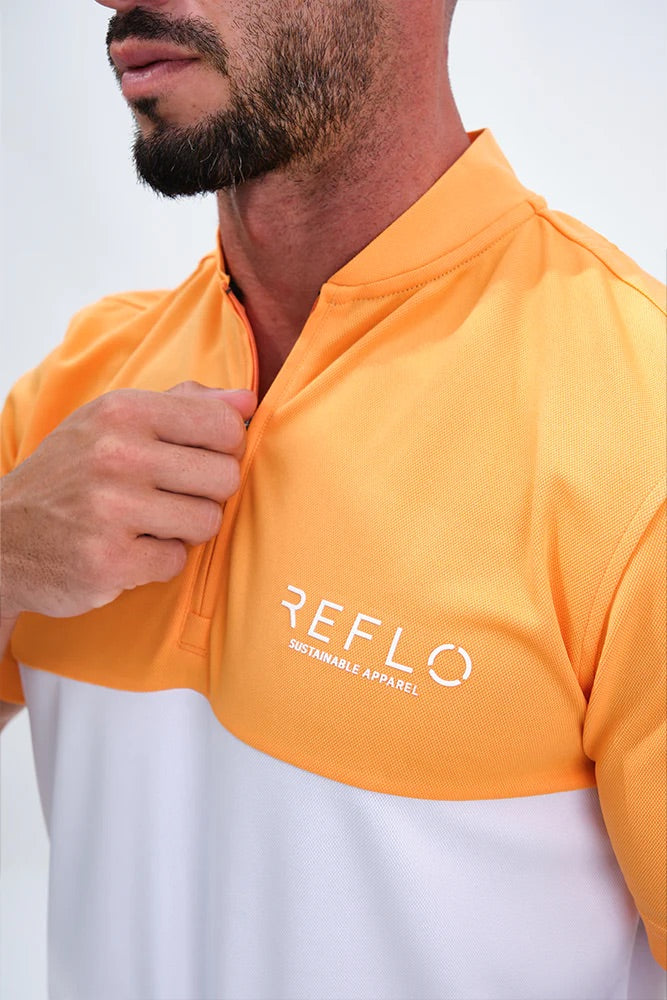 Reflo Tobol 1/4 Zip Blade Neck Golf Polo Shirt - Tangerine / White