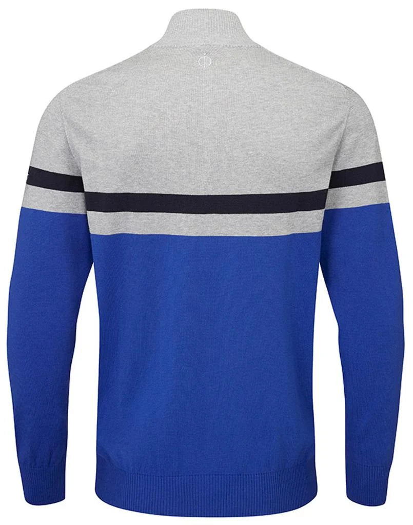 Oscar Jacobson Windsor Pin Cotton 1/4 Zip Pullover - Blue / Grey