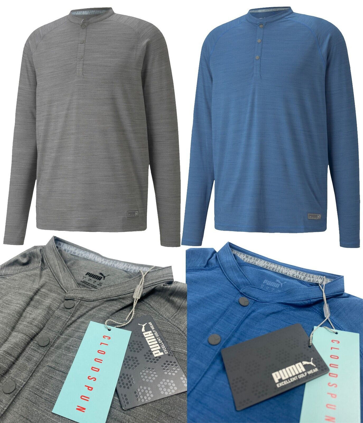 Puma Cloud Spun Long Sleeve Henley Blade Collar Golf Polo Shirt