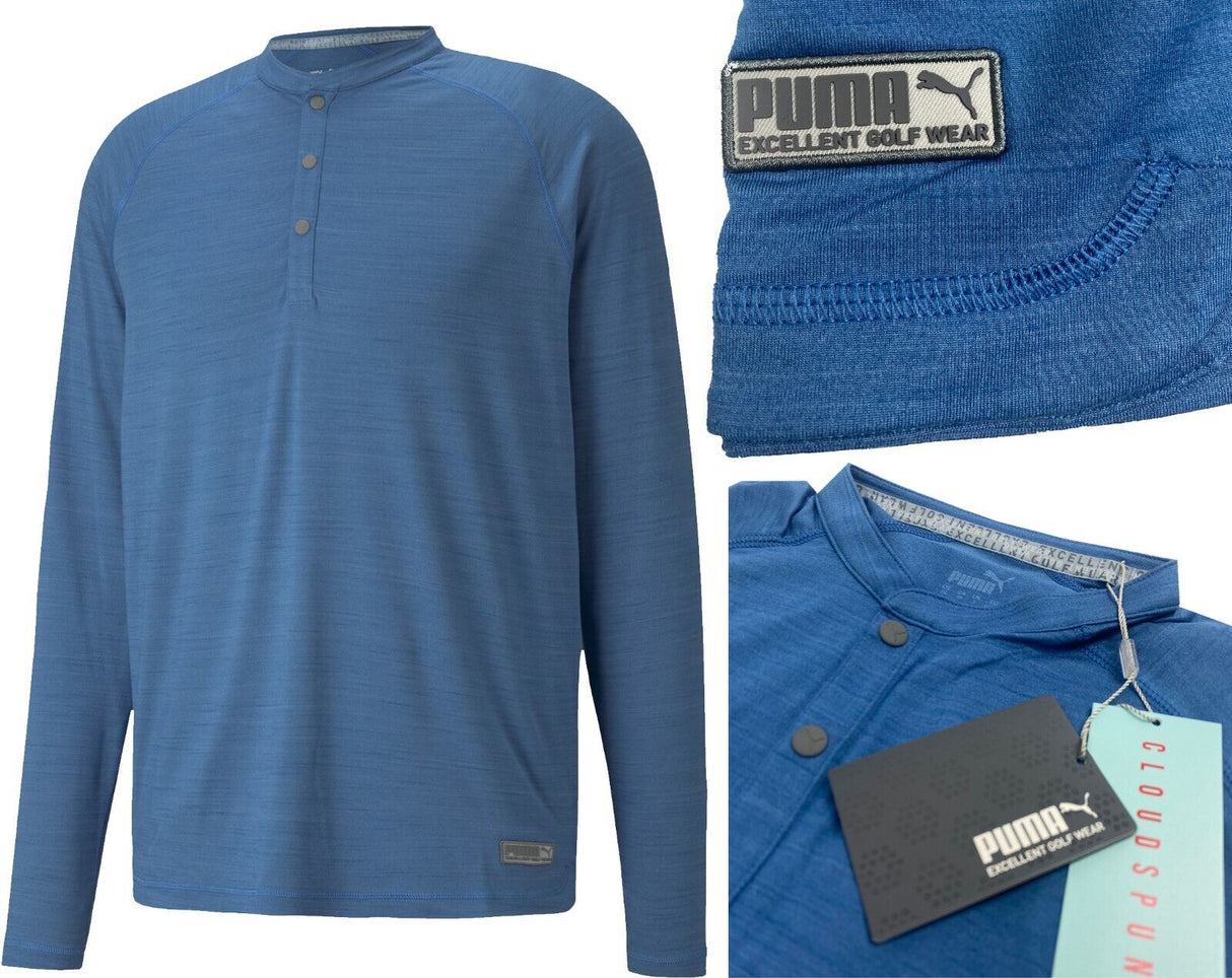 Puma Cloud Spun Long Sleeve Henley Blade Collar Golf Polo Shirt