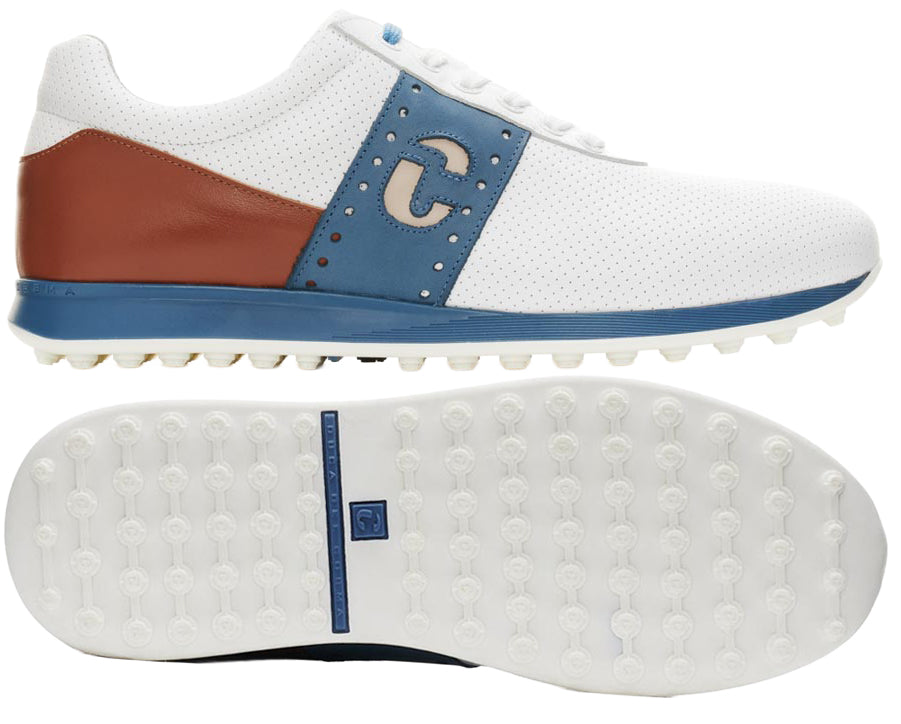 Duca Del Cosma Belair Premium Spikeless Golf Shoes - White / Cognac- Handmade in 🇵🇹